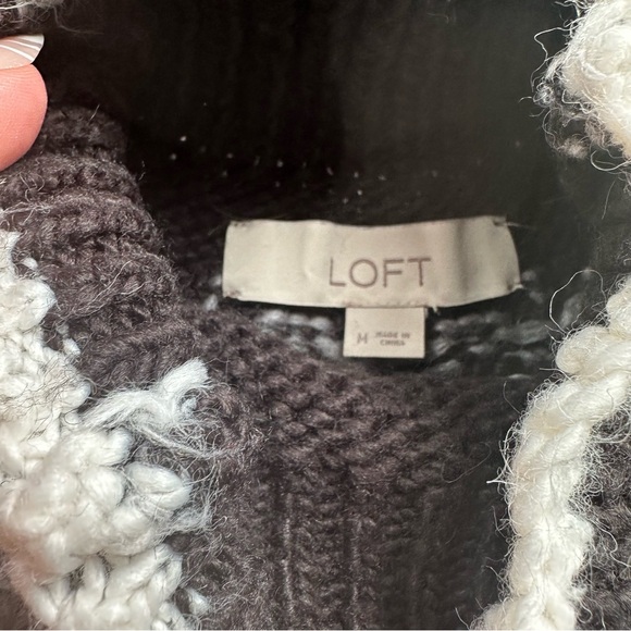 LOFT Fair Isle Mock Turtleneck Sweater in Black,white,& Grey - Picture 3 of 6